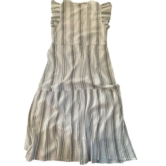 ABLE Caralyn Midi Dress White Gray Stripe Ruffle Sleeve V Neck - Size Medium - Picture 9 of 10